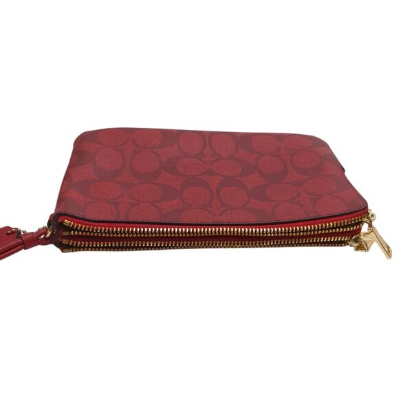 Coach Dark Red Signature Double Zip Leather Wristlet Wallet 5" x 8" - Picture 7 of 7